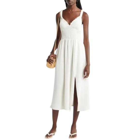 NORDSTROM Smocked Bodice Sleeveless Midi Dress - Ivory Pristine SZ M - Picture 4 of 8